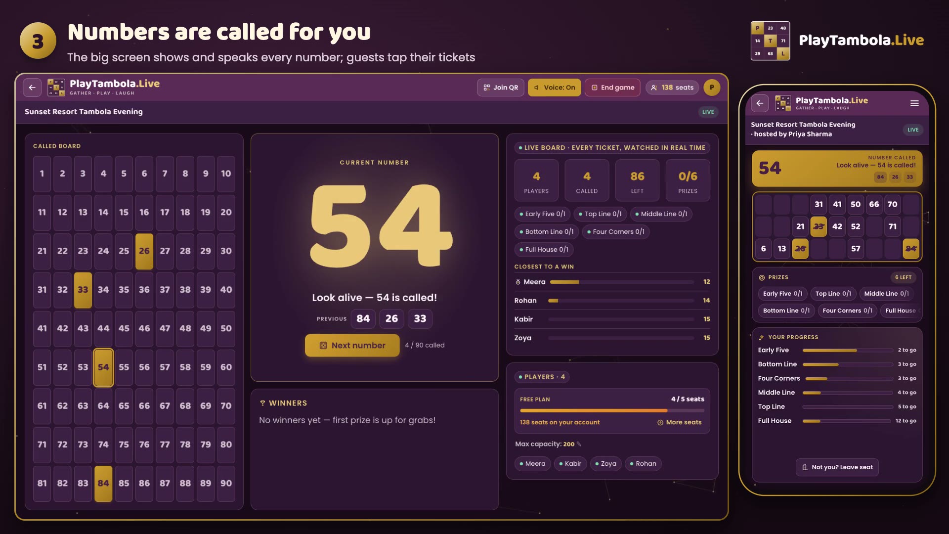 PlayTambola.Live demo — a real game on the big screen and a phone — video thumbnail